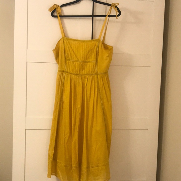yellow tie shoulder dress